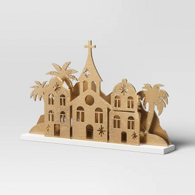 9.3" Christmas Lit Houses And Mountains Scene Decor - Wondershop™