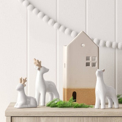 3ct Christmas Ceramic Deer Decor Set White- Wondershop™