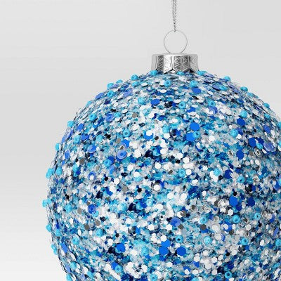 4" Christmas Chunkey Glitter Ball Ornament Dark Blue - Wondershop™