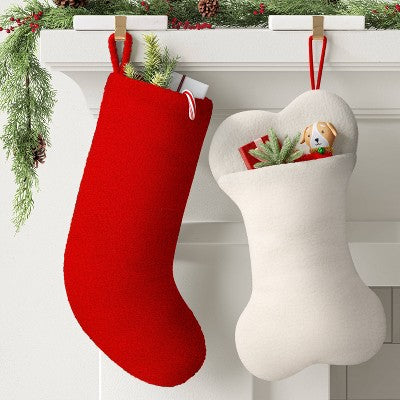 20" Christmas Faux Shearling Bone Shaped Stocking White - Wondershop™