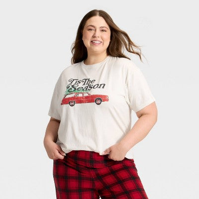 Women's "Tis The Season" Short Sleeve Holiday Matching Family Pajama Shirt - Wondershop™ Cream