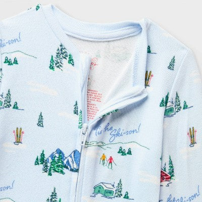 Baby "Tis The Ski-son!" Cozy Knit Holiday Matching Family Pajama Union Suit - Wondershop™ Blue