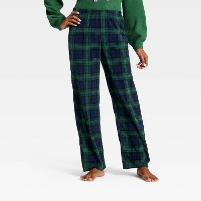 Women's Plaid Microfleece Holiday Matching Family Pajama Pants - Wondershop™ Navy Blue
