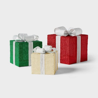3pc Incandescent Tinsel Gift Box Christmas Novelty Sculpture Light Clear - Wondershop™