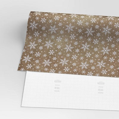 30” 20 Sq Ft Christmas Roll Wrap White Snowflakes On Brown Kraft - Wondershop™