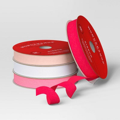 4 Pk Christmas Velvet Ribbon Pink/White Luxe - Wondershop™
