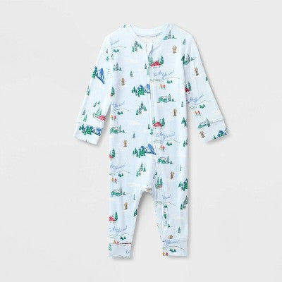 Baby "Tis The Ski-son!" Cozy Knit Holiday Matching Family Pajama Union Suit - Wondershop™ Blue
