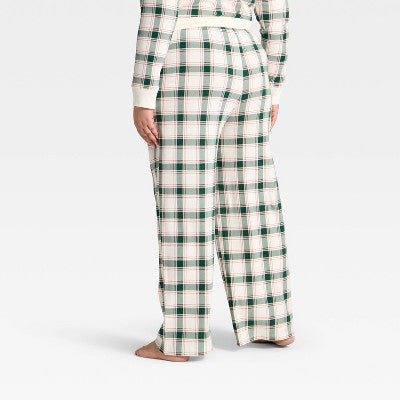 Women's Plaid Ribbed Holiday Matching Family Pajama Pants - Wondershop™ Cream