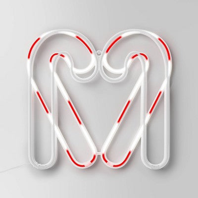 LED Animated Christmas Neon Candy Canes Forming Heart Hangable Sign White/Red - Wondershop™