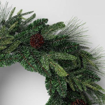 24" Christmas Unlit Icy/Glitter Pinecones Mixed Green Wreath - Wondershop™