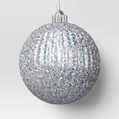 4ct 150mm Christmas Iridescent Glitter Ornament Set Sliver - Wondershop™