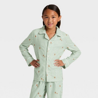 Kids' Gingerbread Striped Long Sleeve Shirt And Pants Holiday Matching Family Pajama Set - Wondershop™ Cream