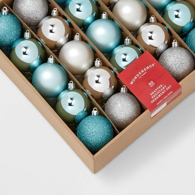 50ct Shatter-Resistant Round Christmas Tree Ornament Set - Wondershop™