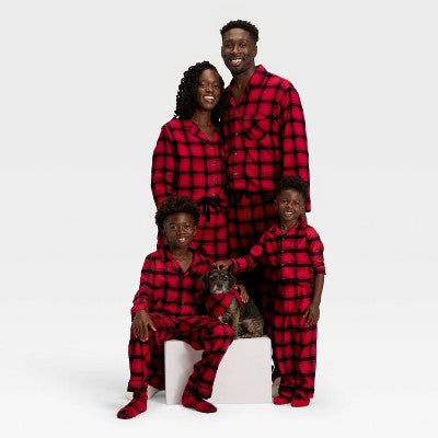 Women's Plaid Flannel Long Sleeve Shirt And Pants Holiday Matching Family Pajama Set - Wondershop™ Red/Black
