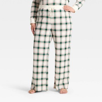 Women's Plaid Ribbed Holiday Matching Family Pajama Pants - Wondershop™ Cream