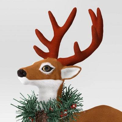 Flocked Standing Deer With Faux Greenery Christmas Animal Figurine - Wondershop™ Brown