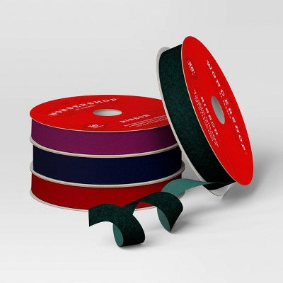4 Pk Christmas Velvet Ribbon Dark Luxe - Wondershop™