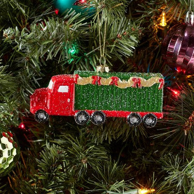 Semi Truck And Trailer Christmas Tree Ornament Red/Green - Wondershop™