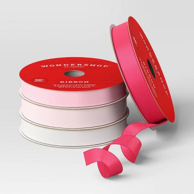 4 Pk Christmas Satin Ribbon Gift Packaging Accessories Pink/White - Wondershop™