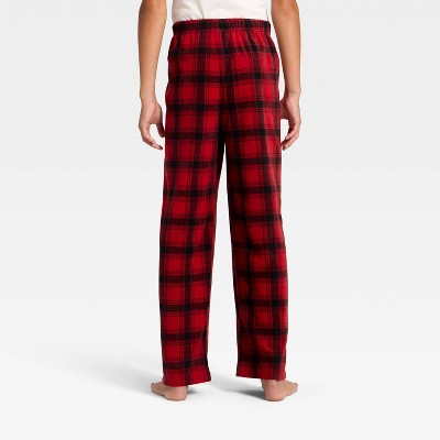 Kids' Plaid Microfleece Holiday Matching Family Pajama Pants - Wondershop™ Red/Black