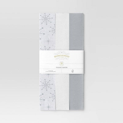 30ct Christmas Tissue Paper Gray/White - Wondershop™
