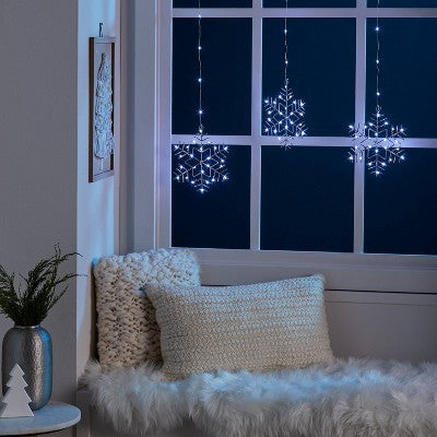 3pk Battery Operated LED Hanging Metal Snowflake Christmas Lights - Wondershop™: Indoor/Outdoor Use With Timer