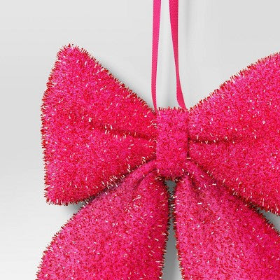 6.5" Christmas Tinsel Bow Ornament Hot Pink - Wondershop™