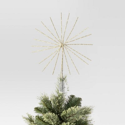 14" Pre-lit Dewdrop Glittered Starburst Christmas Tree Topper Champagne With Cool White Twinkle/Warm White Steady Lights - Wondershop™