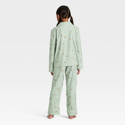 Kids' Gingerbread Striped Long Sleeve Shirt And Pants Holiday Matching Family Pajama Set - Wondershop™ Cream