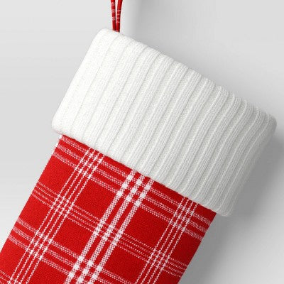20" Christmas Plaid Stocking With Cuff Red Base - Wondershop™