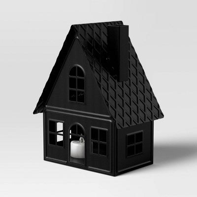 9" Lit Metal House Christmas Village Building - Wondershop™ Black: Battery-Powered Indoor Decorative Object