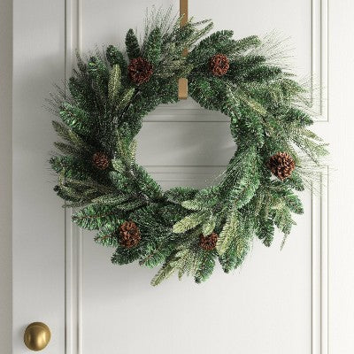 24" Christmas Unlit Icy/Glitter Pinecones Mixed Green Wreath - Wondershop™