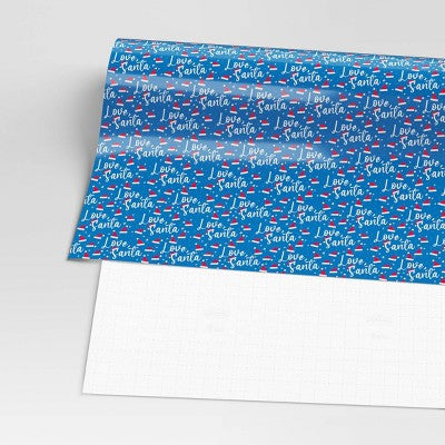 40” 125 Sq Ft Christmas Roll Wrap Love Santa On Blue - Wondershop™