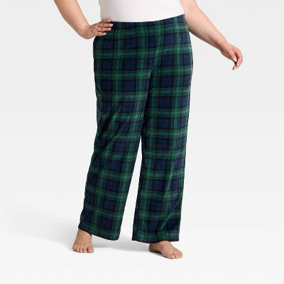 Women's Plaid Microfleece Holiday Matching Family Pajama Pants - Wondershop™ Navy Blue
