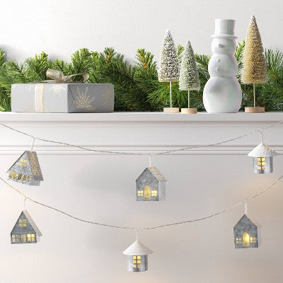8ct LED Battery Operated Christmas Metal Village Novelty String Lights Warm White With Clear Wire - Wondershop™