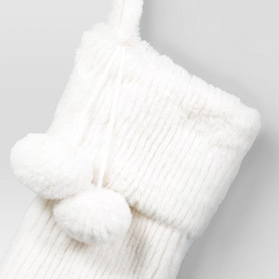 20" Christmas Striped Faux Fur Stocking White - Wondershop™