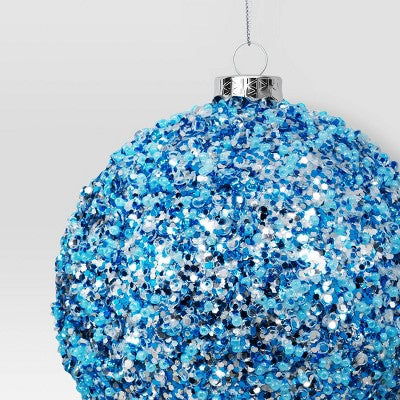4" Christmas Chunkey Glitter Ball Ornament Light Blue - Wondershop™