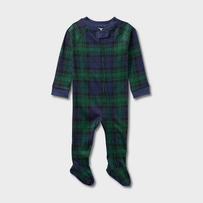 Baby Plaid Ribbed Holiday Matching Family Footed Pajamas - Wondershop™ Green