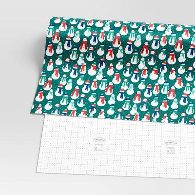 30" 50 Sq Ft Christmas Roll Wrap Snowmen On Green - Wondershop™