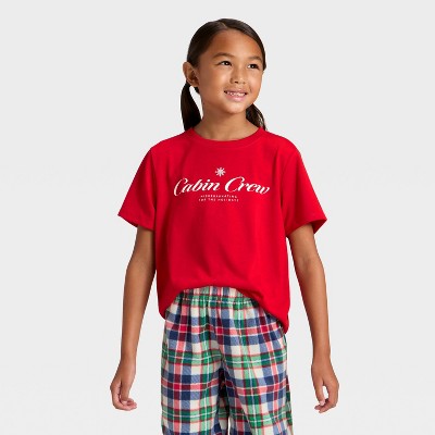 Kids' "Cabin Crew" Short Sleeve Holiday Matching Family Pajama Shirt - Wondershop™ Red