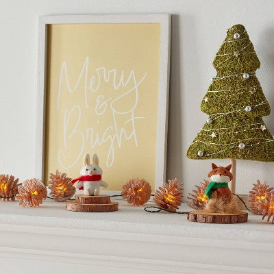 10ct LED Battery Operated Sugared Pinecone Christmas Indoor/Outdoor Novelty String Lights Warm White With Green Wire - Wondershop™