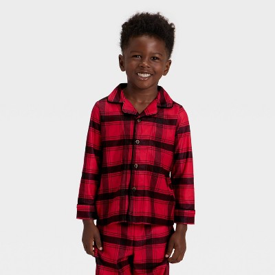 Toddler Plaid Long Sleeve Shirt And Pants Holiday Matching Family Pajama Set - Wondershop™ Red/Black