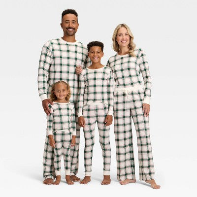 Men's Plaid Ribbed Holiday Matching Family Pajama Pants - Wondershop™ Cream
