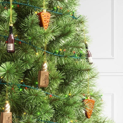 3pc Christmas Gift Ornament Set Glass Wine/Cheese/Baguette - Wondershop™