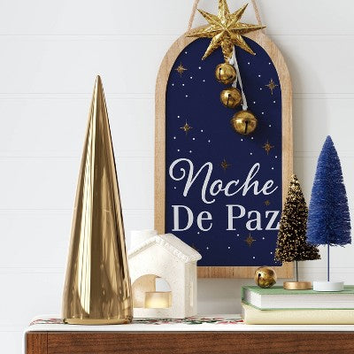 'Noche De Paz' With Metal Star And Bells Christmas Wood Wall Décor - Wondershop™: Vertical Hang