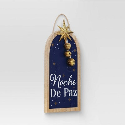 'Noche De Paz' With Metal Star And Bells Christmas Wood Wall Décor - Wondershop™: Vertical Hang