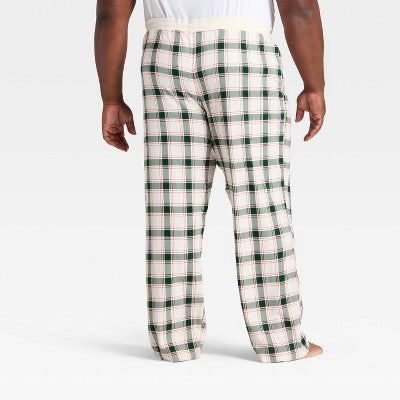 Men's Plaid Ribbed Holiday Matching Family Pajama Pants - Wondershop™ Cream