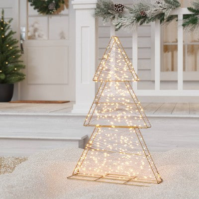 LED Champagne Metal Tree Christmas Novelty Sculpture Light With White Color Light Bulb - Wondershop™
