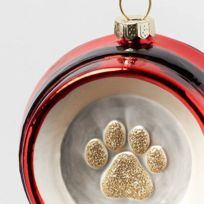  Glass Santa Belt Pet Bowl With Glittered Paw Print Christmas Tree Ornament Red/Black/Gold - Wondershop™: Indoor Decor