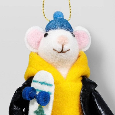  Christmas Felted Wool Skateboarder Mouse Ornament - Wondershop™